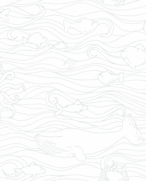 wallpaper white mint waves fish whales