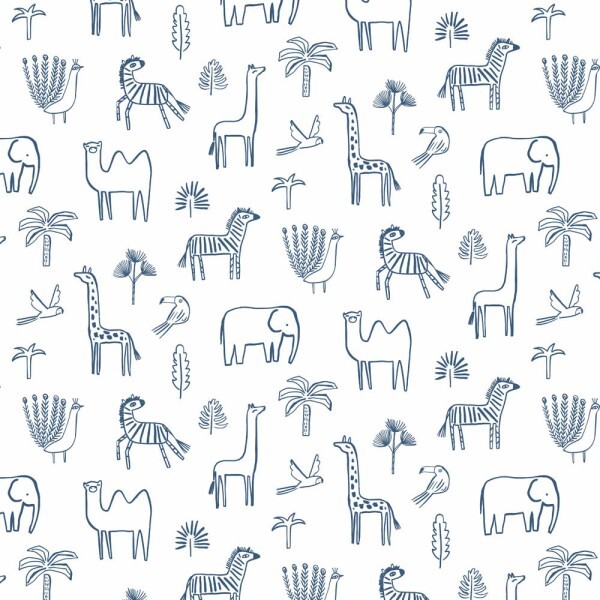 Tapete Tiere Giraffen Zebras Kamele blau weiß HLTF112630