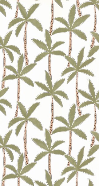 Palm Trees Cute Children's Wallpaper White and Green Caselio - Autour du Monde Texdecor ADM103517300