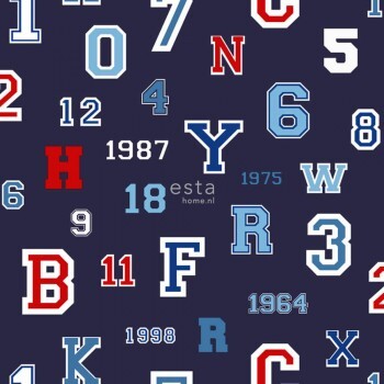 Numbers letters non-woven wallpaper dark blue