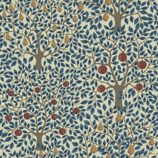 Blassgrün und blaue Vliestapete Birnenbäume Grönhaga Rasch Textil 133013