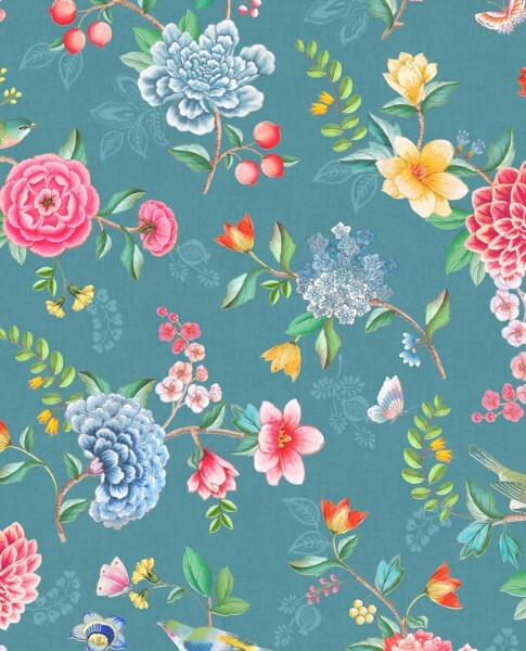 Wallpaper non-woven bright petrol pattern flowers Pip Studio 5 300105