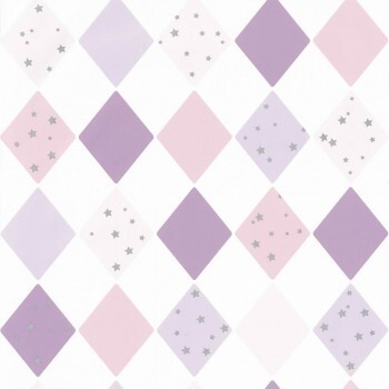 non-woven wallpaper checks white purple