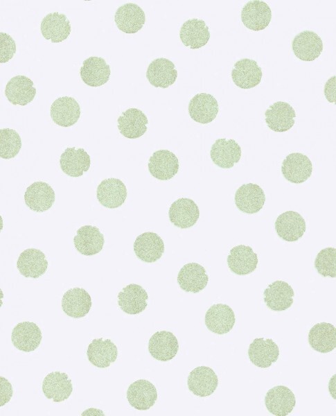 non-woven wallpaper white dots green glitter