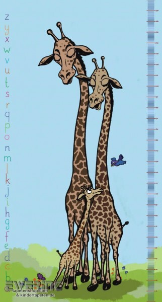Giraffe Measuring Staff Wall Picture Blue
