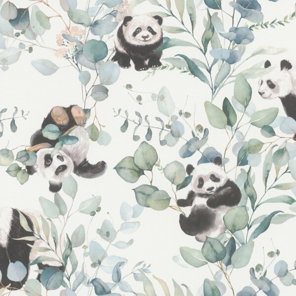 Eucalyptus panda bears non-woven wallpaper green Kids World Rasch 301144_L