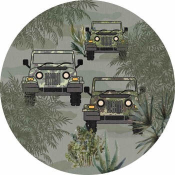 150 cm Rundes Wandbild Vlies Oliv-Grüne Jeeps INK7701