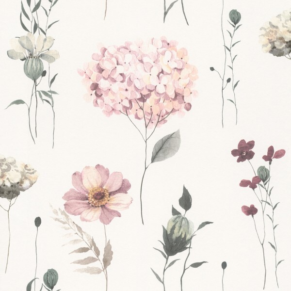 pastel-colored watercolor look flowers non-woven wallpaper Pink Kids World Rasch 300642_L