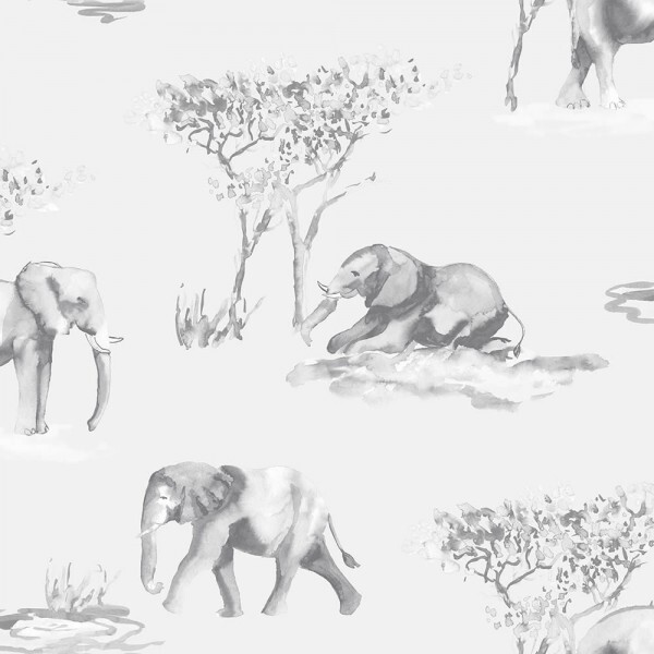 Tapete Hell-Grau Aquarell Elefanten