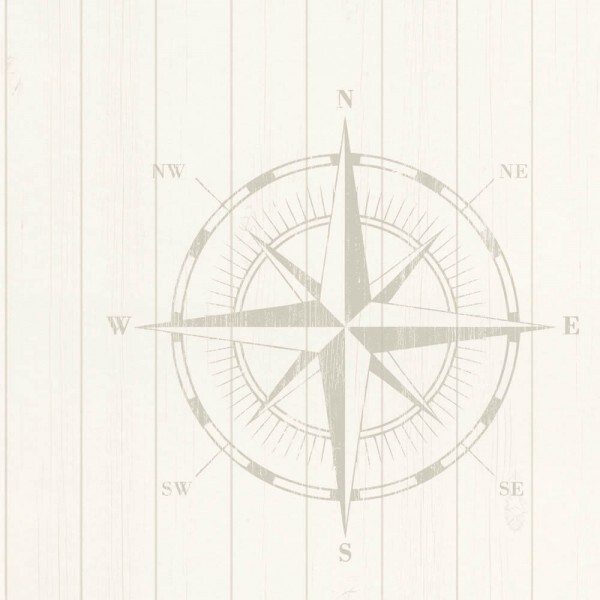 Holztapete Kompass Perlweiß