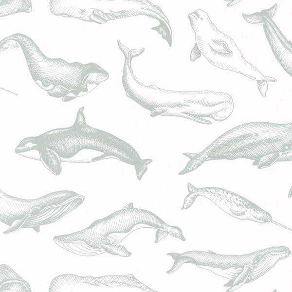 Non-woven wallpaper white gray whales Sea You Soon SYO102797010
