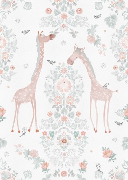 Giraffe Nature Motif Wall Mural White & Pink Olive & Noah Behang Expresse INK7811