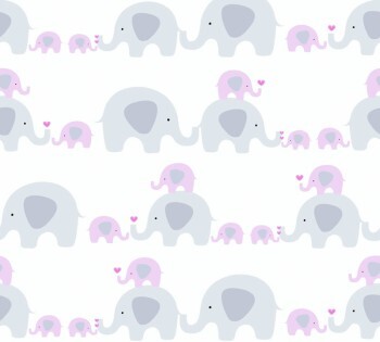 elephant family non-woven wallpaper gray and pink Little Love AS Creation 381132