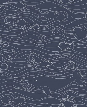 wallpaper dark blue waves fishes