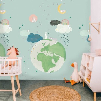 clouds, moon and earth blue-green mural Onszelf Stories Rasch 557565
