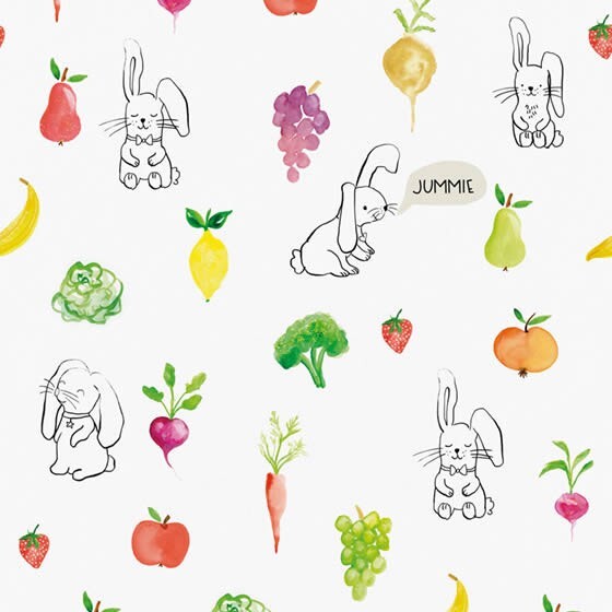 Mural white colorful fruit rabbits