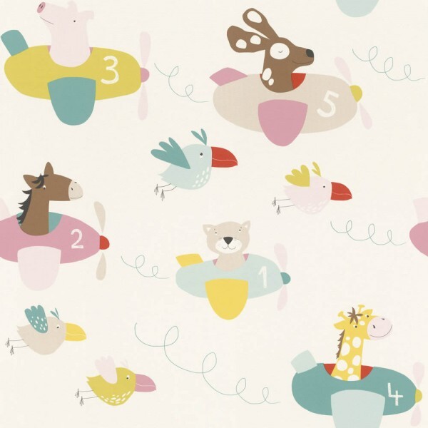 SALE set of 2 wallpaper animals airplanes colorful