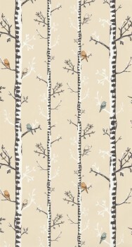 Birds on branches beige wallpaper Caselio - Autour du Monde Texdecor ADM103561009