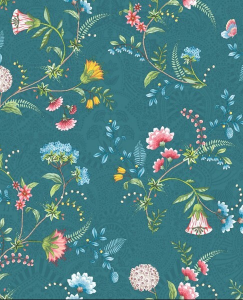 Non-woven wallpaper sea-blue flowers tendrils Pip Studio 5 300125