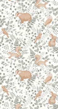 Green and white wallpaper squirrels and birds Caselio - Autour du Monde Texdecor ADM103547220