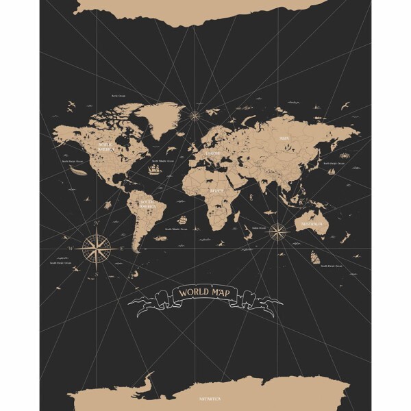Schwarz beige Wandbild World Map Young and free YNF103419202