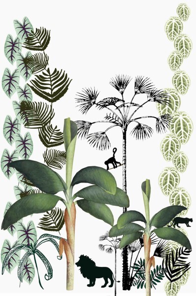 Wandbild Dschungel Tiere Löwe Affe Urwald Tiere weiß grün 532067