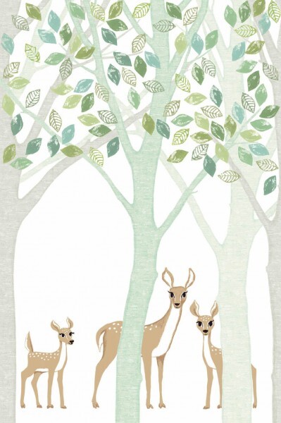 Deer trees mural green