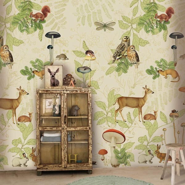 Animals and Plants Cream and Green Mural Onszelf Stories Rasch 557657