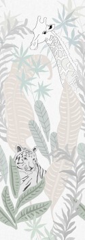 Non-woven mural leaves tigers giraffes pastel INK7645