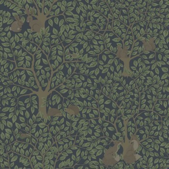 Blätter und Tiere Vliestapete dunkelblau und grün Grönhaga Rasch Textil 044115