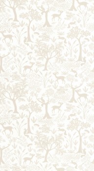 white beige non-woven wallpaper trees deer Casadeco - Once upon a time OUAT88261157
