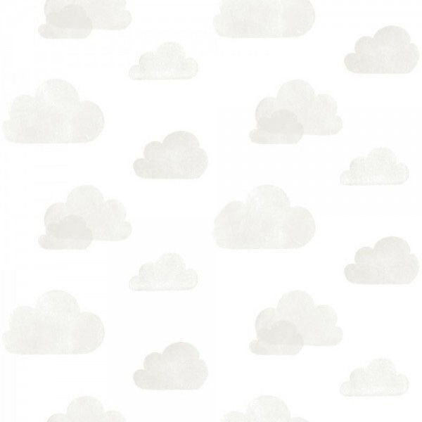 Non-woven wallpaper clouds gray white