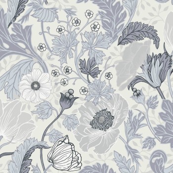 Blassblaue Vliestapete Wildblumenmotive Grönhaga Rasch Textil 044101
