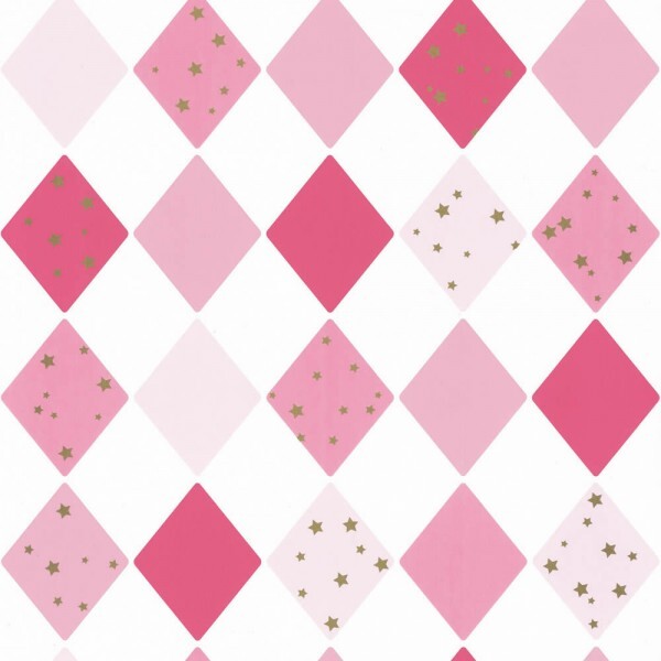 Non-woven wallpaper white pink check
