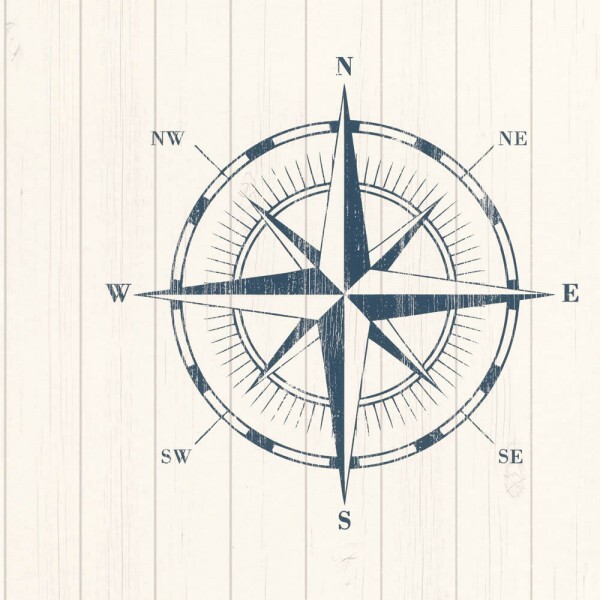 Non-woven wallpaper white compass blue