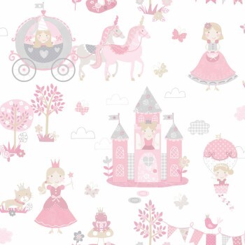 fairytale castle white and pink non-woven wallpaper Tiny Tots 2 Essener G78371