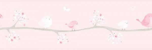Bordüre Vögel auf einem Baum rosa MLW29854300