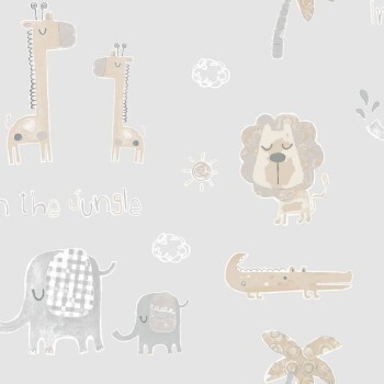 Lions giraffes and elephants African animals wallpaper gray Tiny Tots 2 Essener G78379