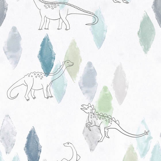 Mural little dinosaurs white