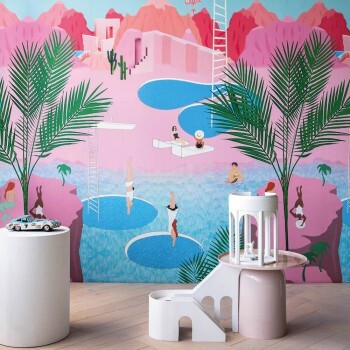 water and mountains blue and pink mural Onszelf Stories Rasch 557596