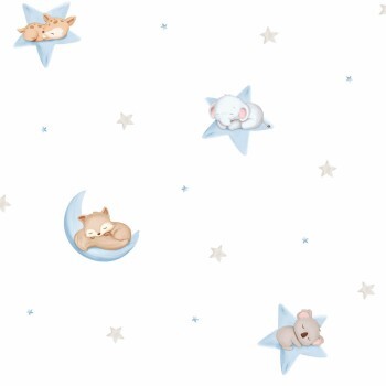 White and blue wallpaper sleeping bears Pippo Rasch Textil 104501