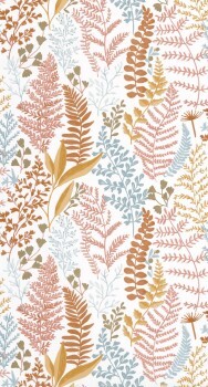 Colorful Leaves White and Colorful Wallpaper Caselio - La Foret Texdecor FRT102924366