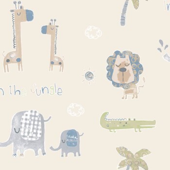beige non-woven wallpaper animals and palm trees Tiny Tots 2 Essener G78378