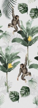 Nature Themed Monkeys In The Jungle Mural Gray & Green Olive & Noah Behang Expresse INK7840