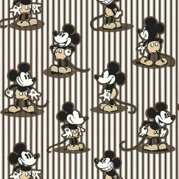 non-woven wallpaper Mickey Mouse striped Disney white brown DDIW217272