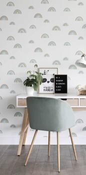 Boho style pastel blue and pastel green non-woven wallpaper Woodland Rasch Textil 139254