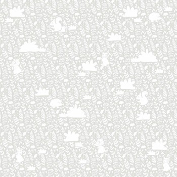 gray and white wallpaper baby animals and clouds Mondobaby Rasch Textil 213013