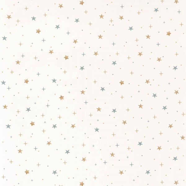 Wallpaper non-woven white brown blue stars Our Planet