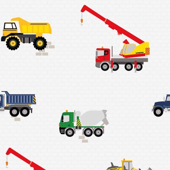 Wandbild Hellgrau Baustellenfahrzeuge Kranwagen Betonmischer