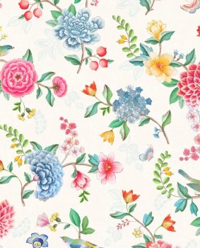 Wallpaper non-woven white colorful flowers Pip Studio 5 300100